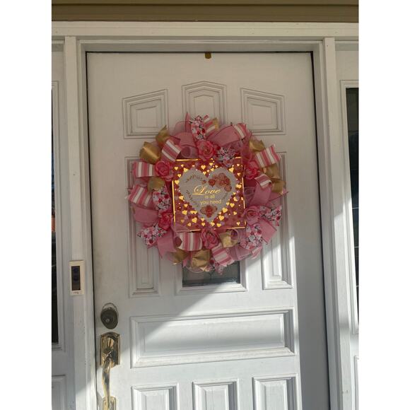 XL Love is All You Need Valentines Day Heart and Roses Wreath Door Hanger - Picture 9 of 9